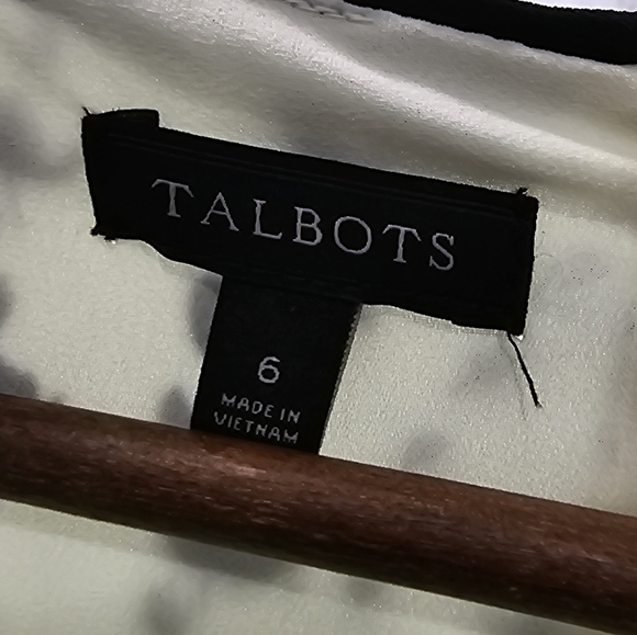 Talbots Dress Women 6 White Black Midi Tank Sleeveless Floral Flounce Hem Office - Picture 3 of 12